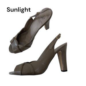 Adrianna Papell Leather Slingback Heels Women 8M EUR 38 Light Brown Peep Toe